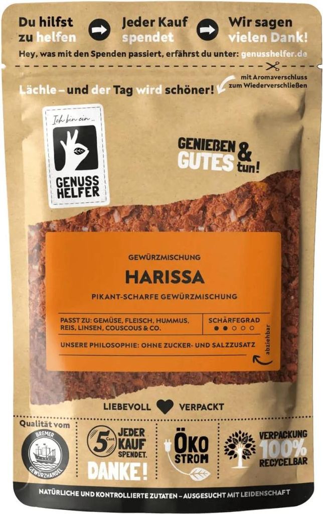 Harissa, fein geschrotet, intensive Schärfe, nordafrikanische Gewürzmischung für heimische und exotische Saucen, 100g