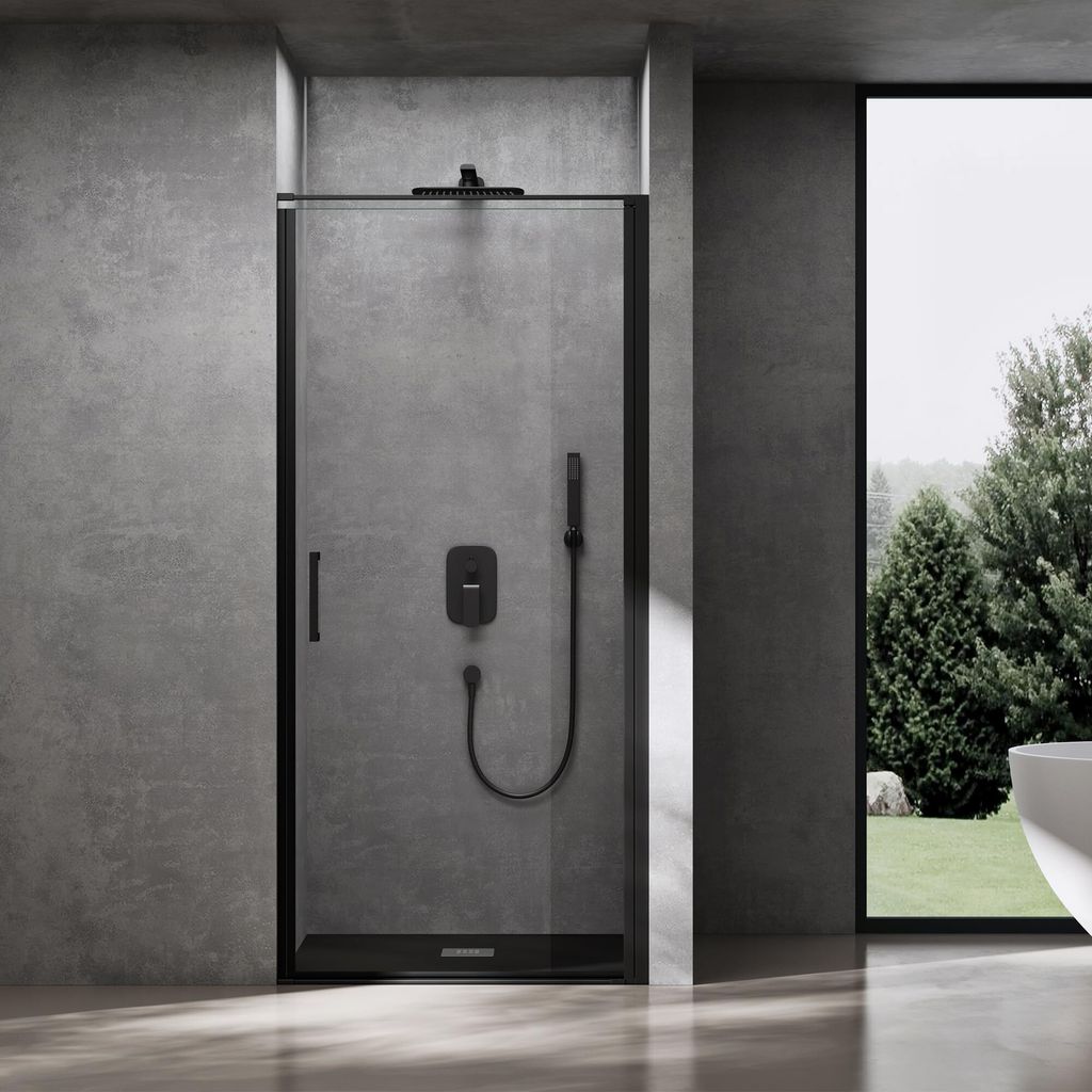 Mai & Mai Duschtür Nischentür 100cm Nischendrehtür Schwingtür Dusche 8mm Klarglas ESG-Sicherheitsglas mit Nanobeschichtung Hebe-Senk-Mechanismu...