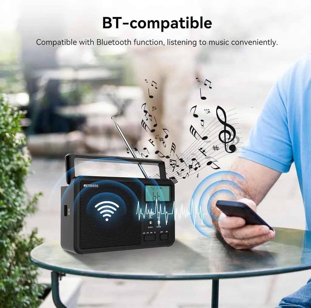 Poste radio numérique Bluetooth AM FM SW Retekess TR638 avec minuterie LCD