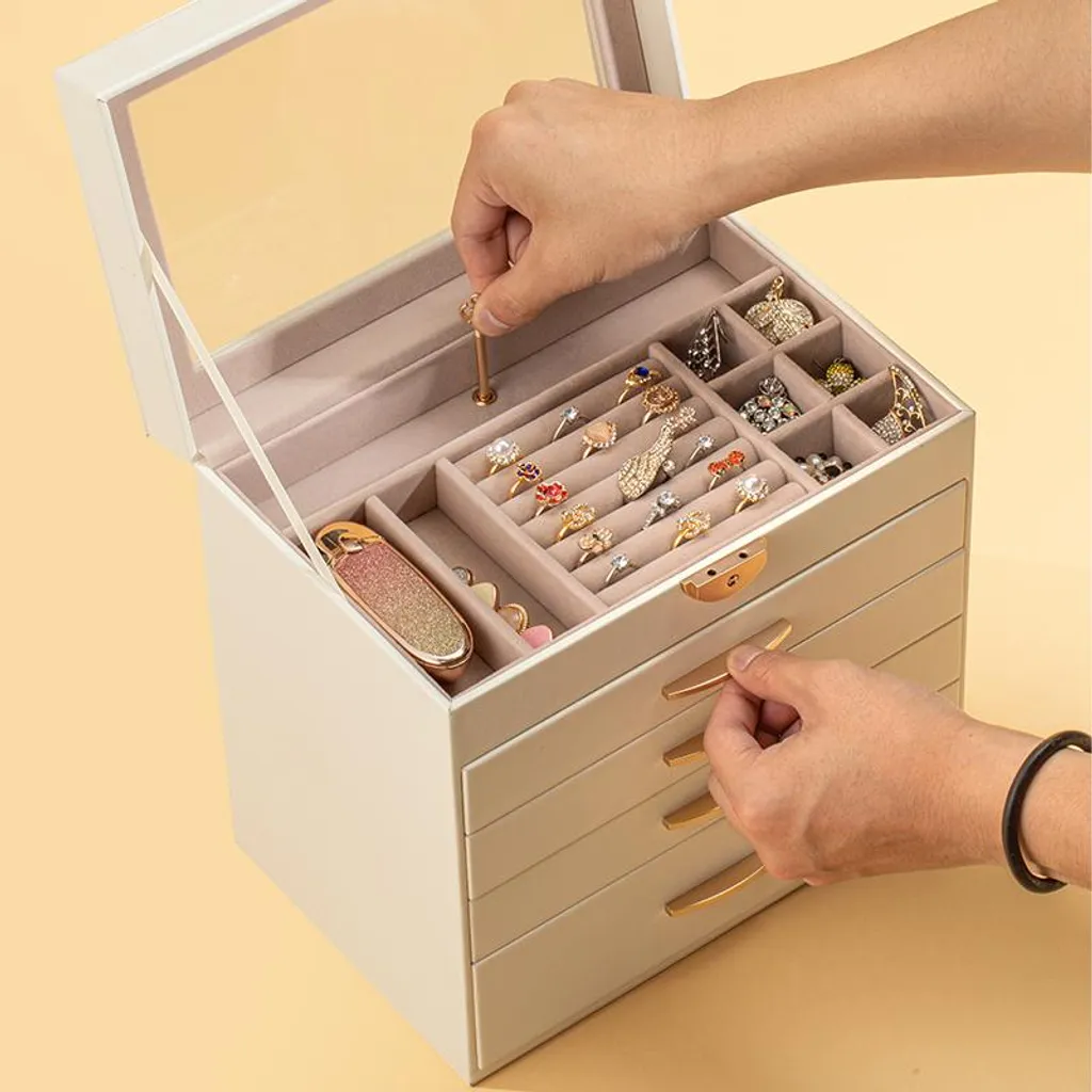 Grand coffret bijoux design blanc épuré avec compartiments multiples XXL - 3