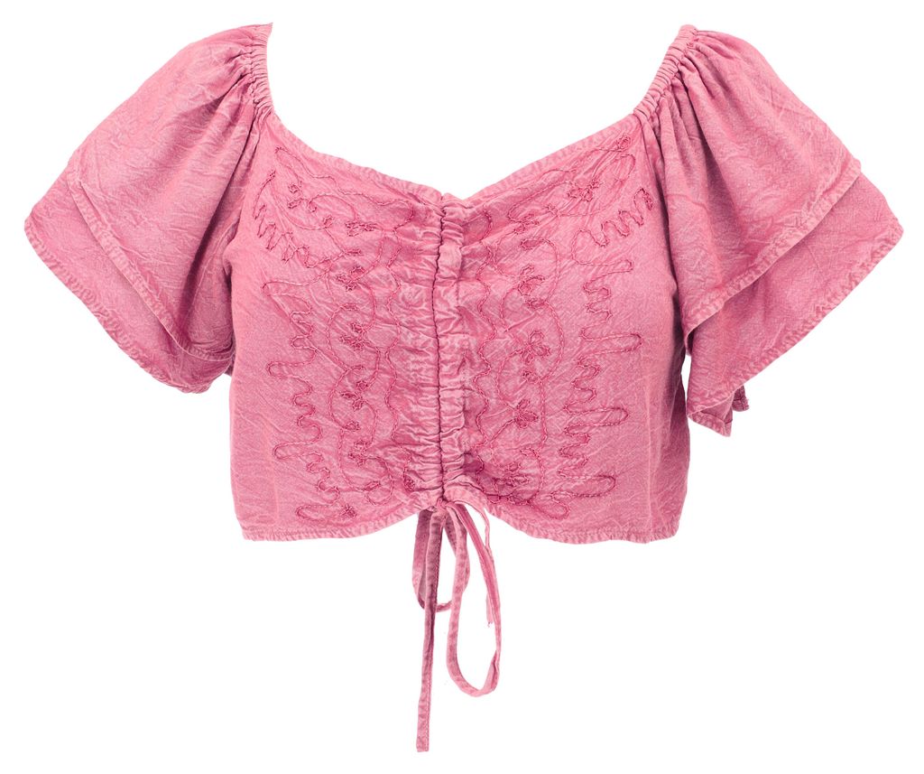 Bauchfreies Besticktes Blusentop Boho Chic, Kurzes Sommertop - Pink, Damen, Viskose, Tops & T-Shirts