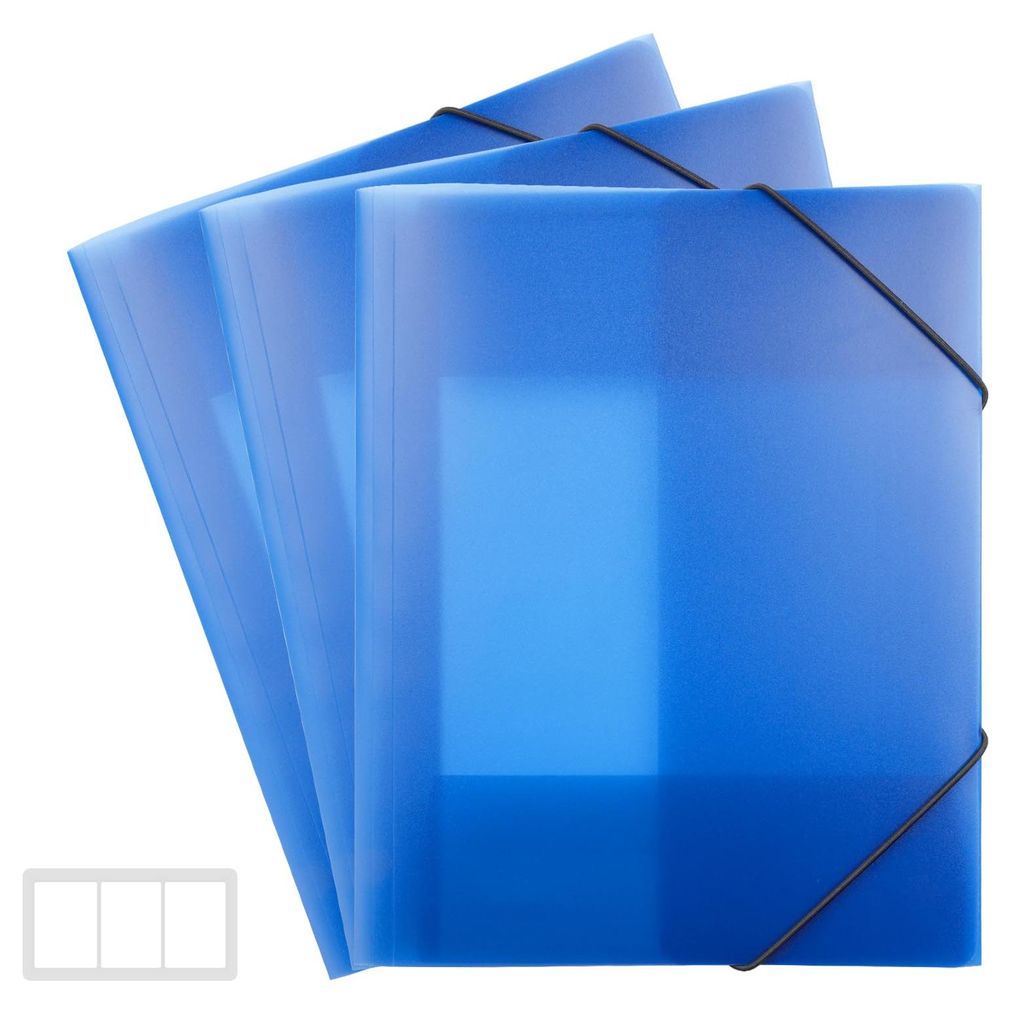 Set mit 3 blauen A4-Schulordnern, Ringbüchern, Ordnern mit Eckverschluss und Gummiband, Clipordnern aus PP-Material, robust und langlebig, Dokumen...