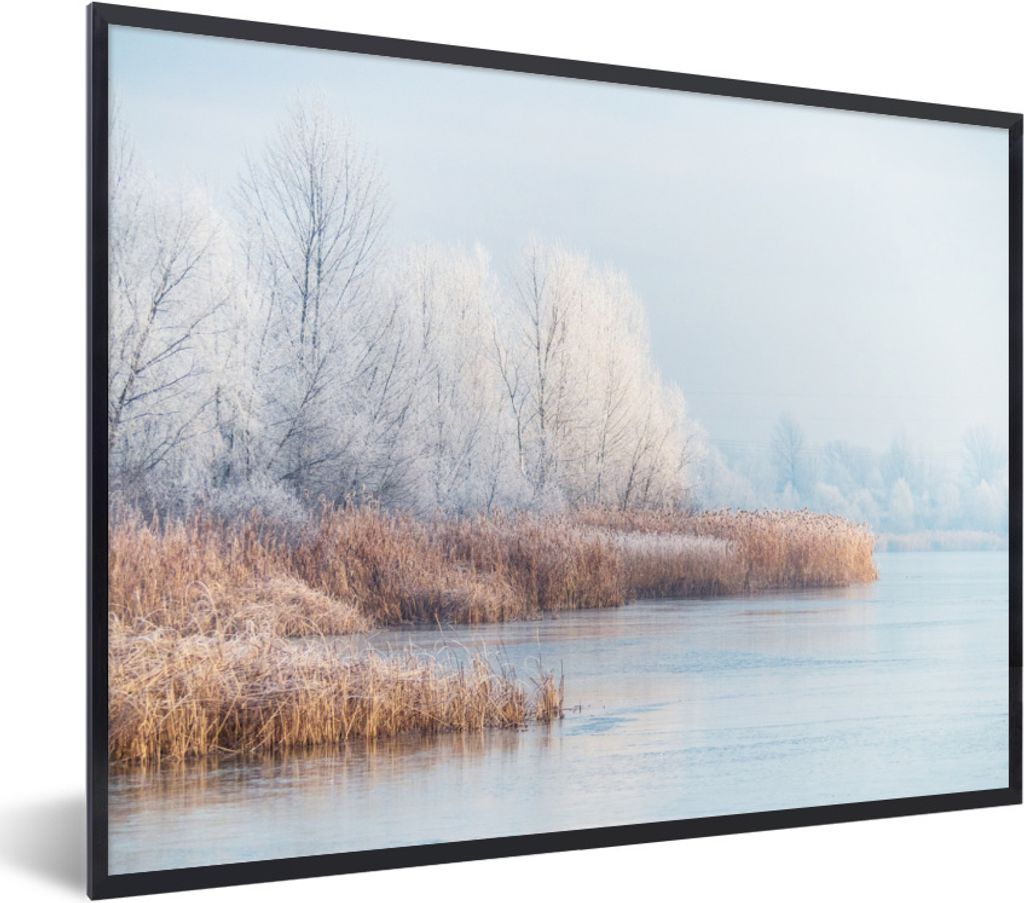 MuchoWow Gerahmtes Poster Landschaft - Winter - Schnee - Eis - Morgen 40x30 cm - Poster mit Schwarzem Bilderrahmen Wandposter Rahmen Foto Bilder ...