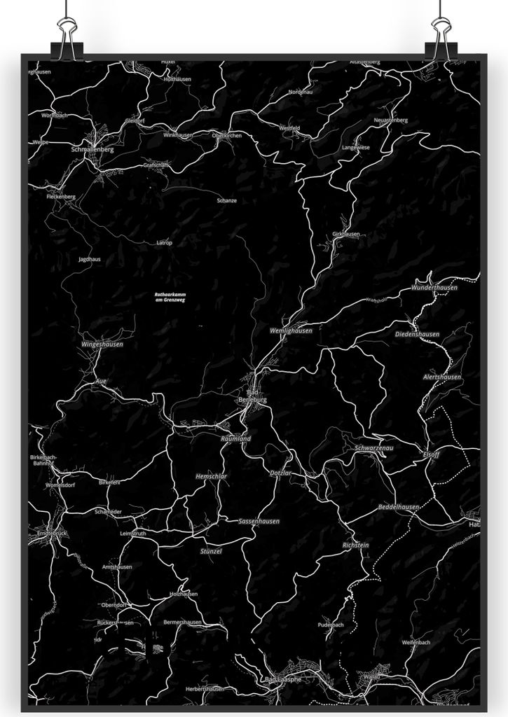 Mr. & Mrs. Panda Bild Bad Berleburg DIN A4 - Geschenk, drucke, Plakat, Wandbild, Kunstdruck, Stadt Dorf Karte Landkarte Map Stadtplan, wanddeko