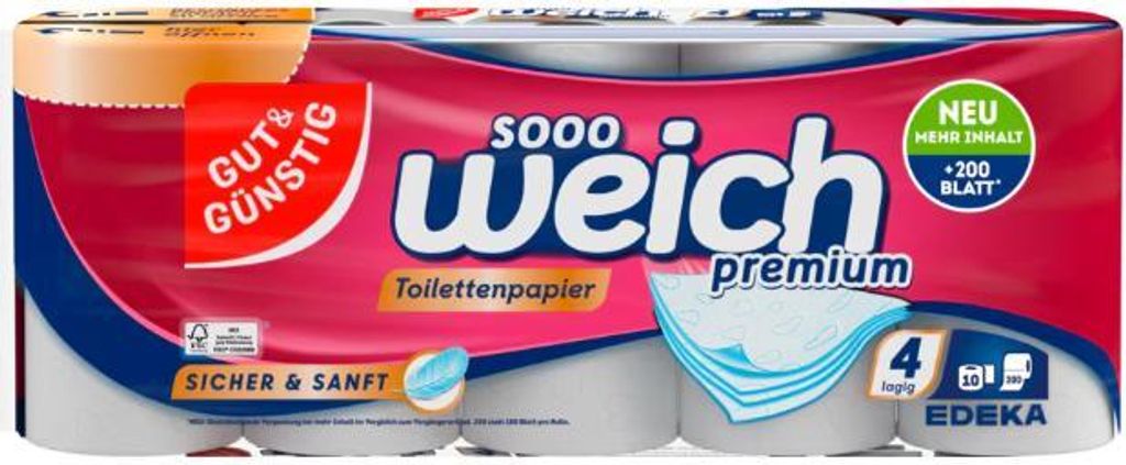 G&G 4-lagiges Toilettenpapier 10 x 200 Blatt