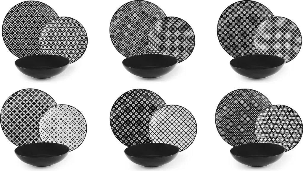 Excelsa Monochrome Set 18 Piatti Porcellana e Gres Bianco e Nero - 2