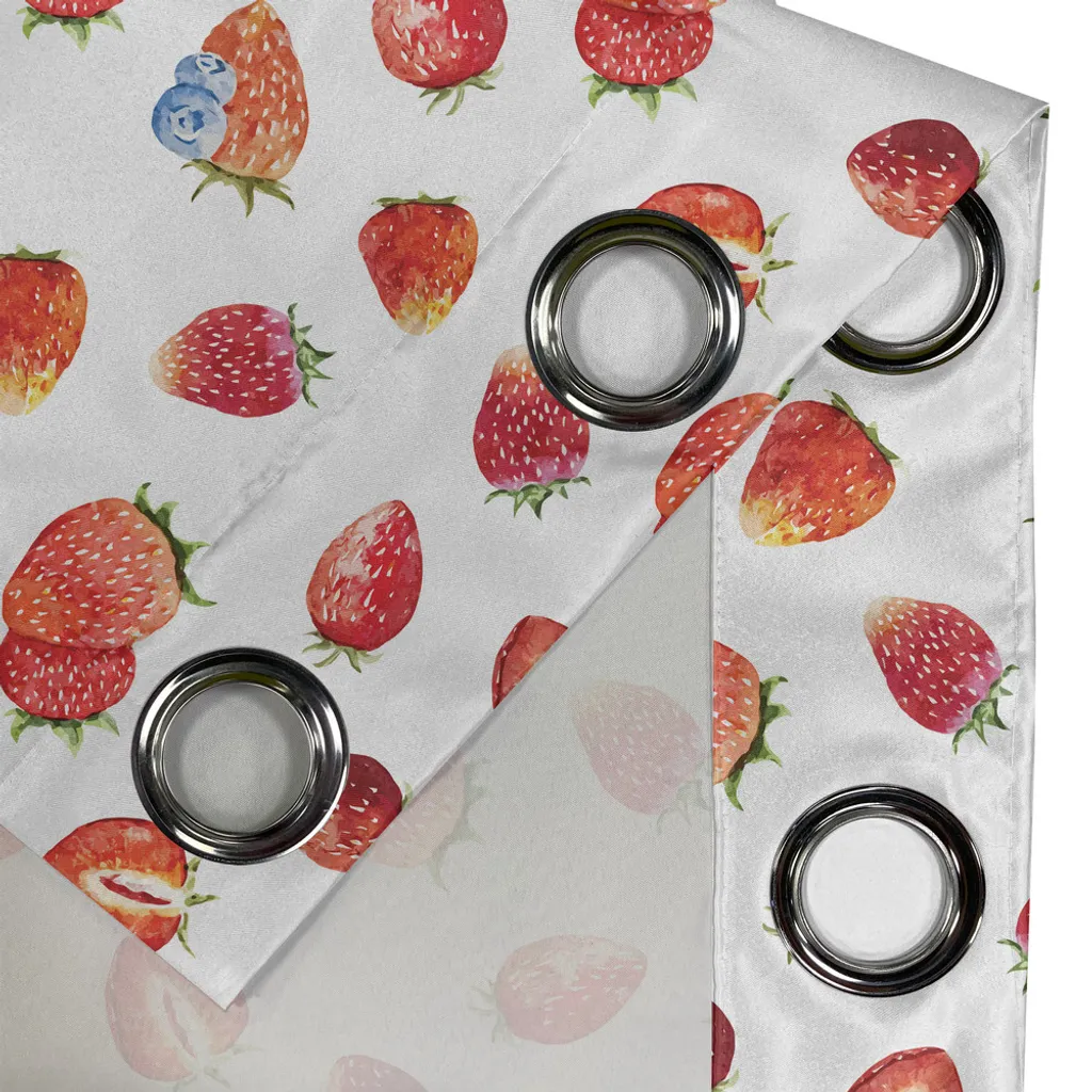 ABAKUHAUS Tenda con occhielli acquerellata, motivi artistici maturi fragole e mirtilli gustosi frutti freschi, tende decorative a 2 pannelli per finestre, 280 cm x 225 cm, blu-grigio vermiglio - 2