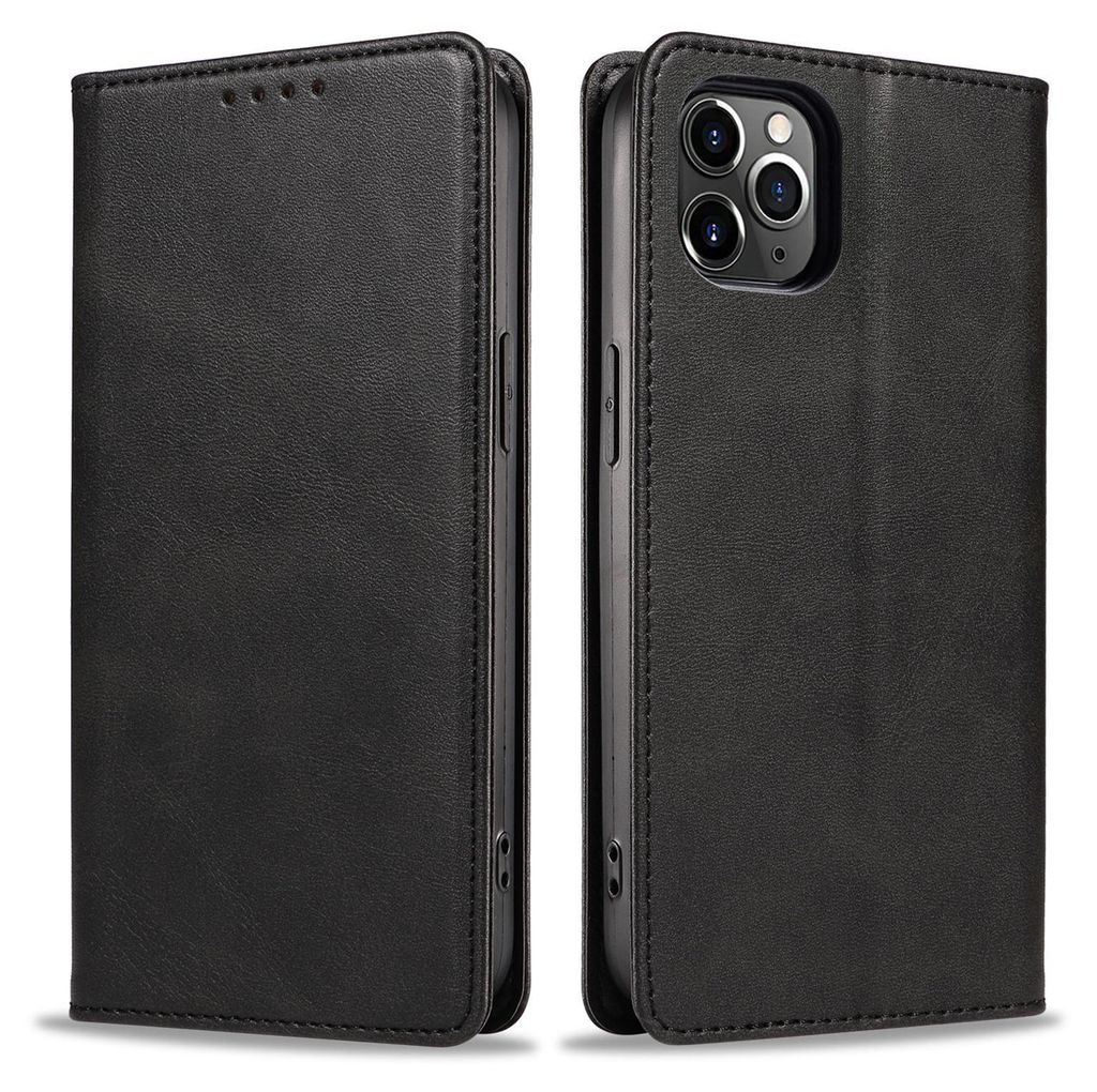 Handyhülle für Apple iPhone 11 Pro Max Kunstleder Flip Cover Hülle Handytasche Case Kartenfach Farbe: Schwarz