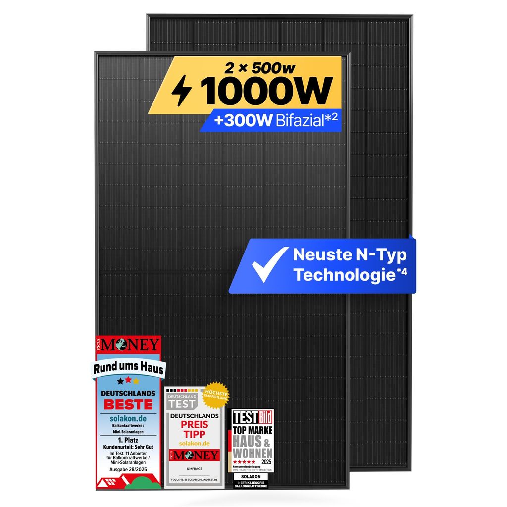 Solarpanel 500W Bifazial Glas-Glas N-Type – Solarmodul Full Produktbild 