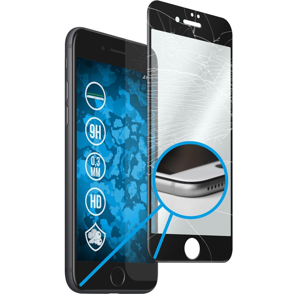 1er-Pack PhoneNatic Glas-Folie klar full-screen mit abgerundeten Ecken schwarz kompatibel mit Apple iPhone 7 / 8 / SE 2020 - Panzerglas für iPhone...
