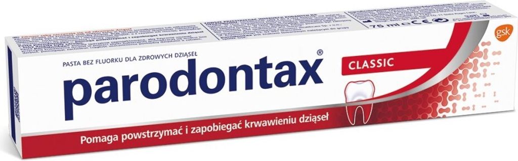 A product shot of a tube of Parodontax toothpaste.