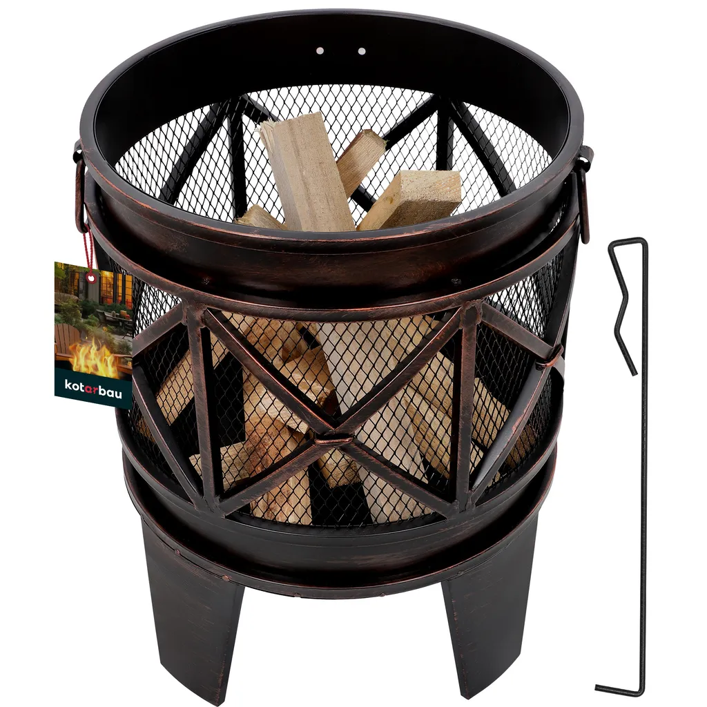 KOTARBAU Corbeille à feu jardin 42 cm en acier aspect rouille avec grille