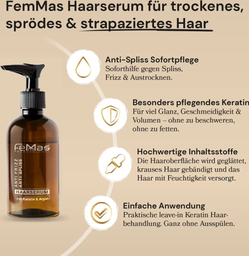 FemMas Haarserum  Anti Spliss mit Keratin & Argan 100ml Produktbild 2