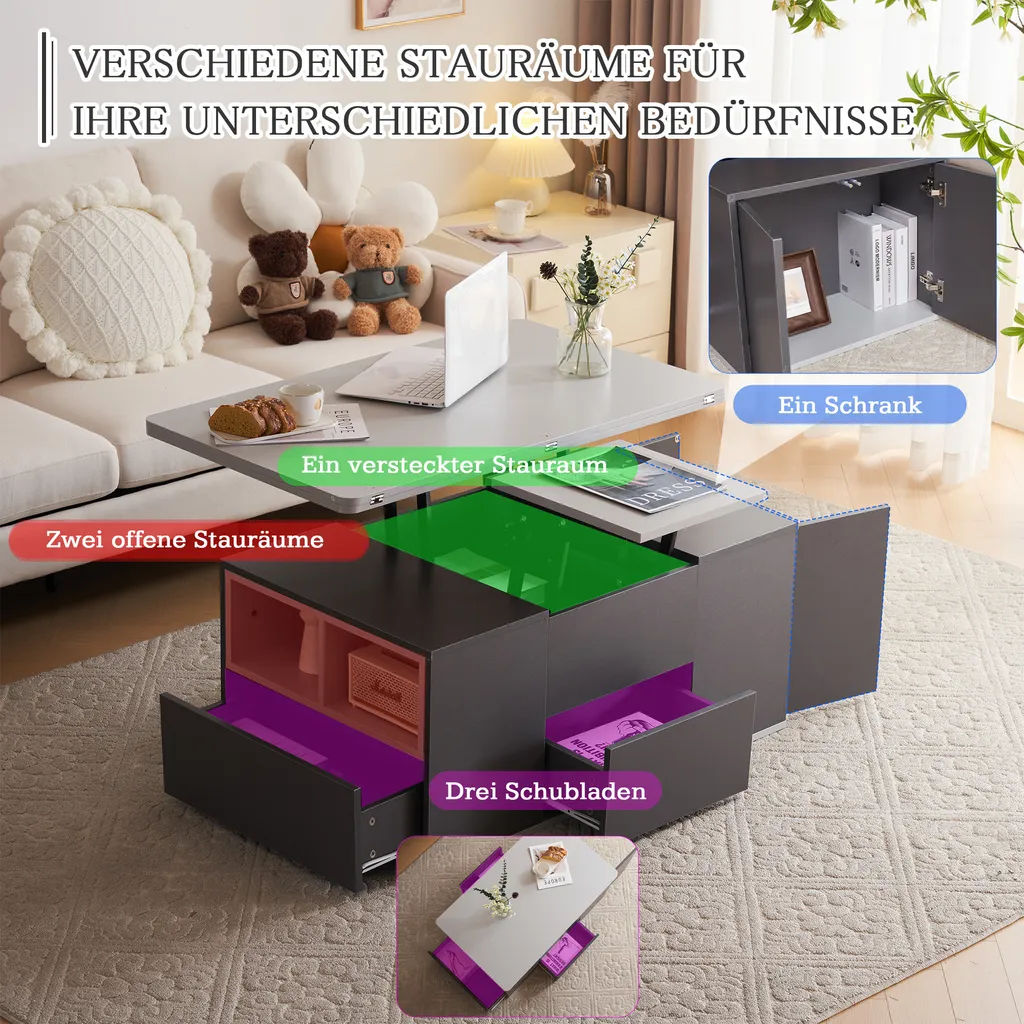 Table basse relevable et extensible bicolore pour salon moderne - 6