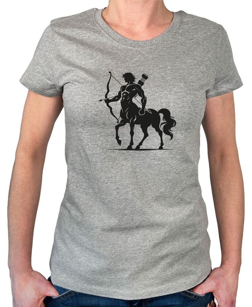 Huuraa Damen T-Shirt Zentaur Fabelwesen XS Sport Grey Bio Baumwolle Fairtrade Damenshirt Geschenkidee