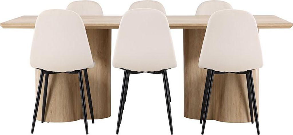 Olivia Essgruppe Tisch 100x210cm und 6 Velours Stühle natur.