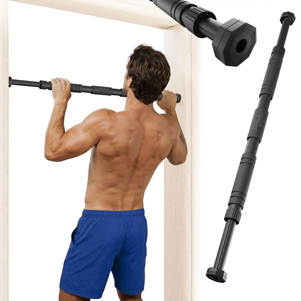 TREX SPORT Klimmzugstange für Türrahmen TX-010PB | Pull Up Bar Türreck, verstellbar 60-100cm, Anti-Rutsch Griffe, 200kg belastbar, ohne Bohren, ...