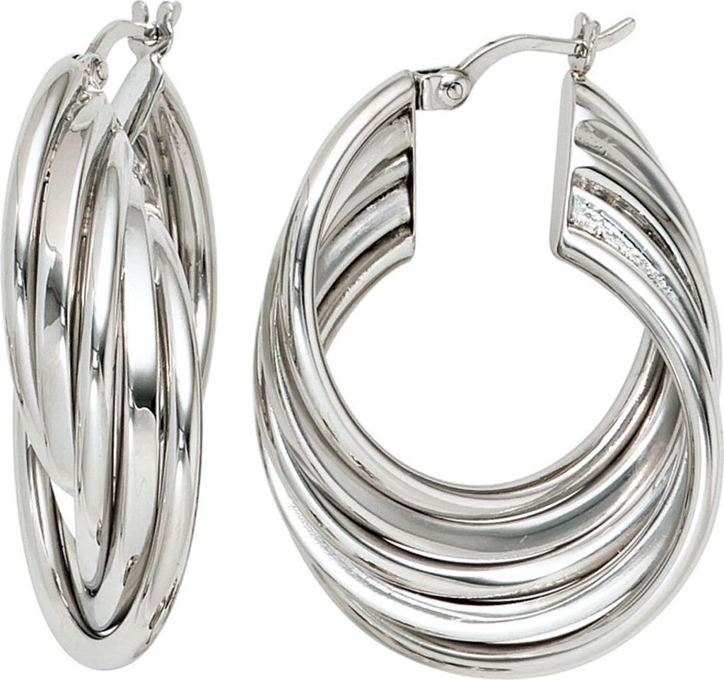Ohrringe Creolen Creole 10,1mm 925 Silber 5-reihig verschlungen rhodiniert Damen