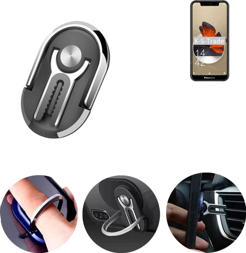 K-S-Trade 3in1 Smartphone-Ring Handy-Ring kompatibel mit Panasonic Eluga Y Fingerhalterung Handyring Tischständer Lüftungsgitter-Halterung Tisch
