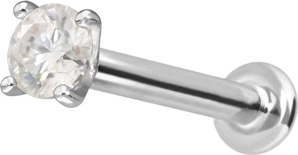Ohrpiercing, Nasenpiercing 14 Karat Gold Labret mit Innengewinde MOISSANIT WeißGold Stablänge: 9mm | Stabstärke: 1,2mm | Kristallgröße: 3mm