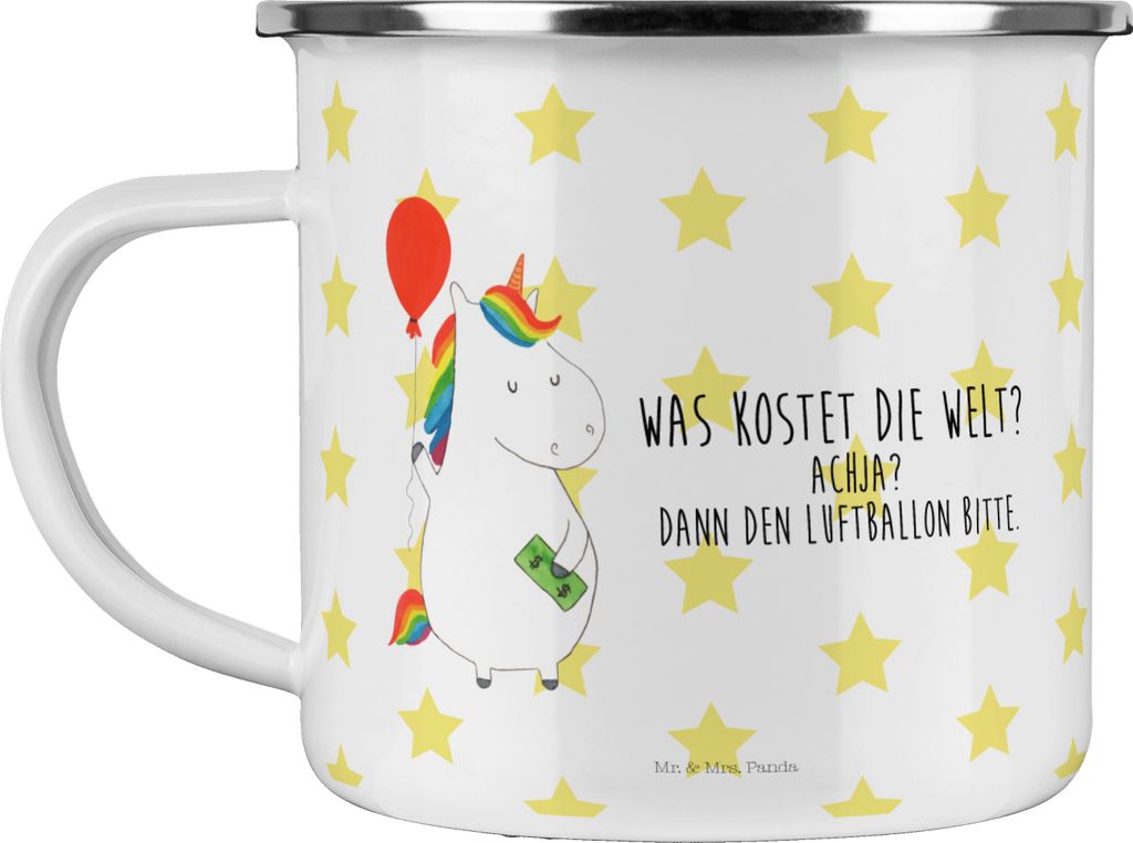 Mr. & Mrs. Panda Teetasse Einhorn Luftballon - Weiß - Geschenk, Pott, Freundin, Geld, becher emaille, Haferl, Teebecher, Einhörner, Tasse, Unicorn