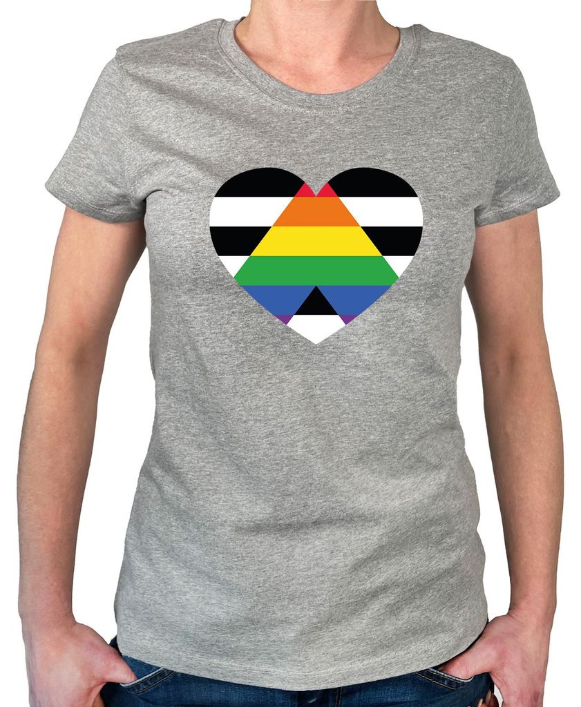Huuraa Damen T-Shirt Straight Ally Flagge LGBTQ Herz M Sport Grey Bio Baumwolle Fairtrade Damenshirt Geschenkidee