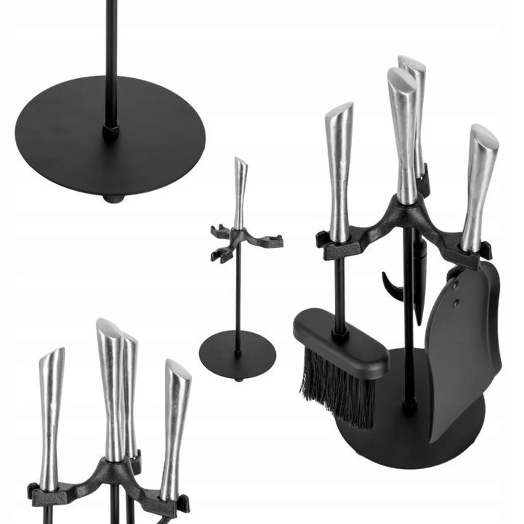 Ensemble d'outils pour cheminée noir 4 pièces avec support robuste