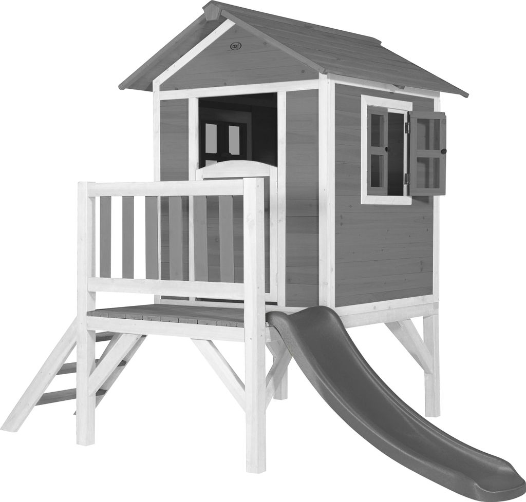 AXI Spielhaus Beach Lodge XL in Grau mit Rutsche in Grau | Stelzenhaus aus Holz für Kinder | Kleiner Spielturm für den Garten