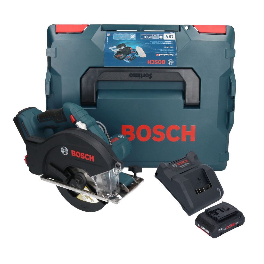 Bosch GKM 18V-50 Professional Akku Metall Handkreissäge 18 V 136 mm Brushless + 1x ProCORE Akku 4,0 Ah + Ladegerät + L-Boxx