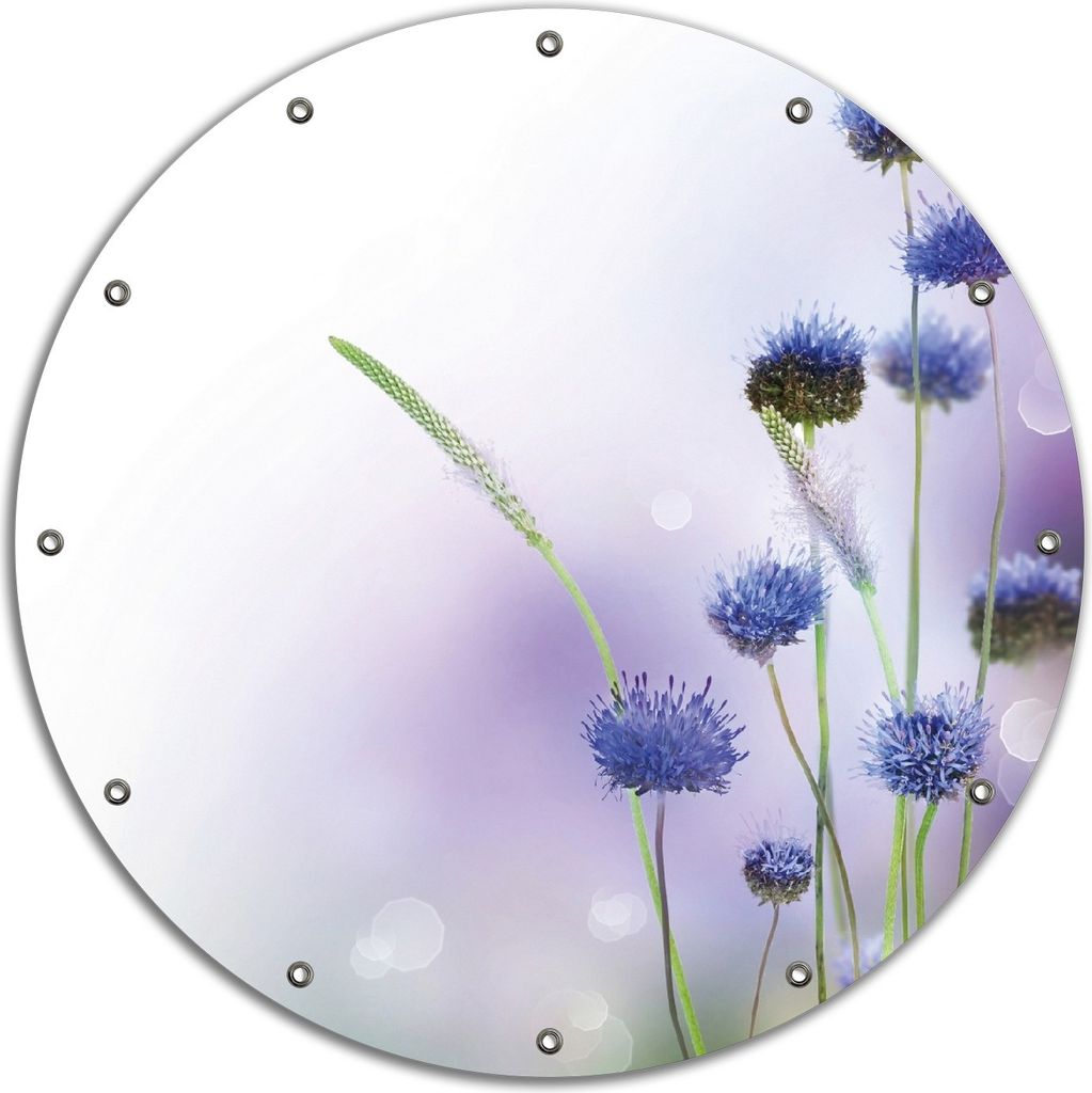 Wallario rundes Outdoor-Poster für Garten oder Balkon, Motiv Abstrakte lila Blume, 90 cm Durchmesser