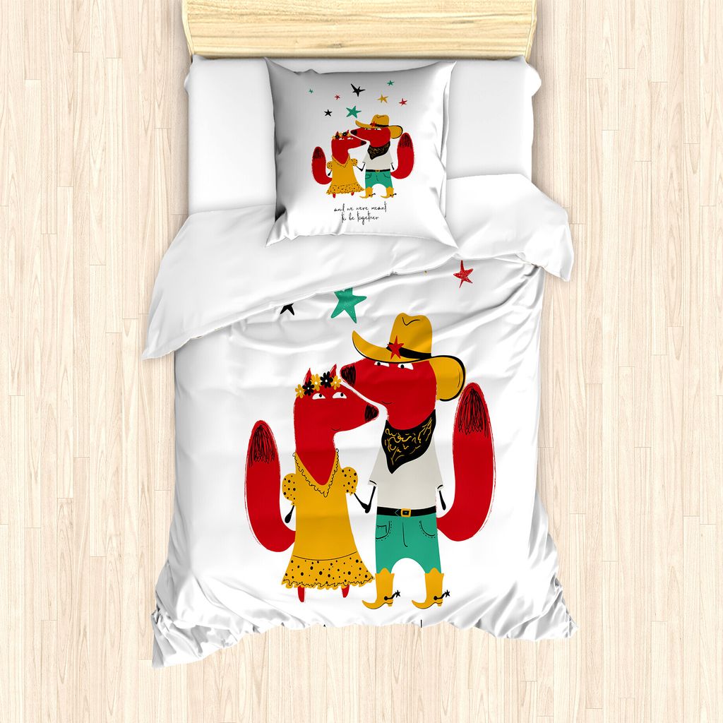 ABAKUHAUS Fuchs Bettbezug Set für Einzelbetten, Tier Paar romantische Worte, Milbensicher Allergiker geeignet mit Kissenbezug, 135 cm x 200 cm - 8...