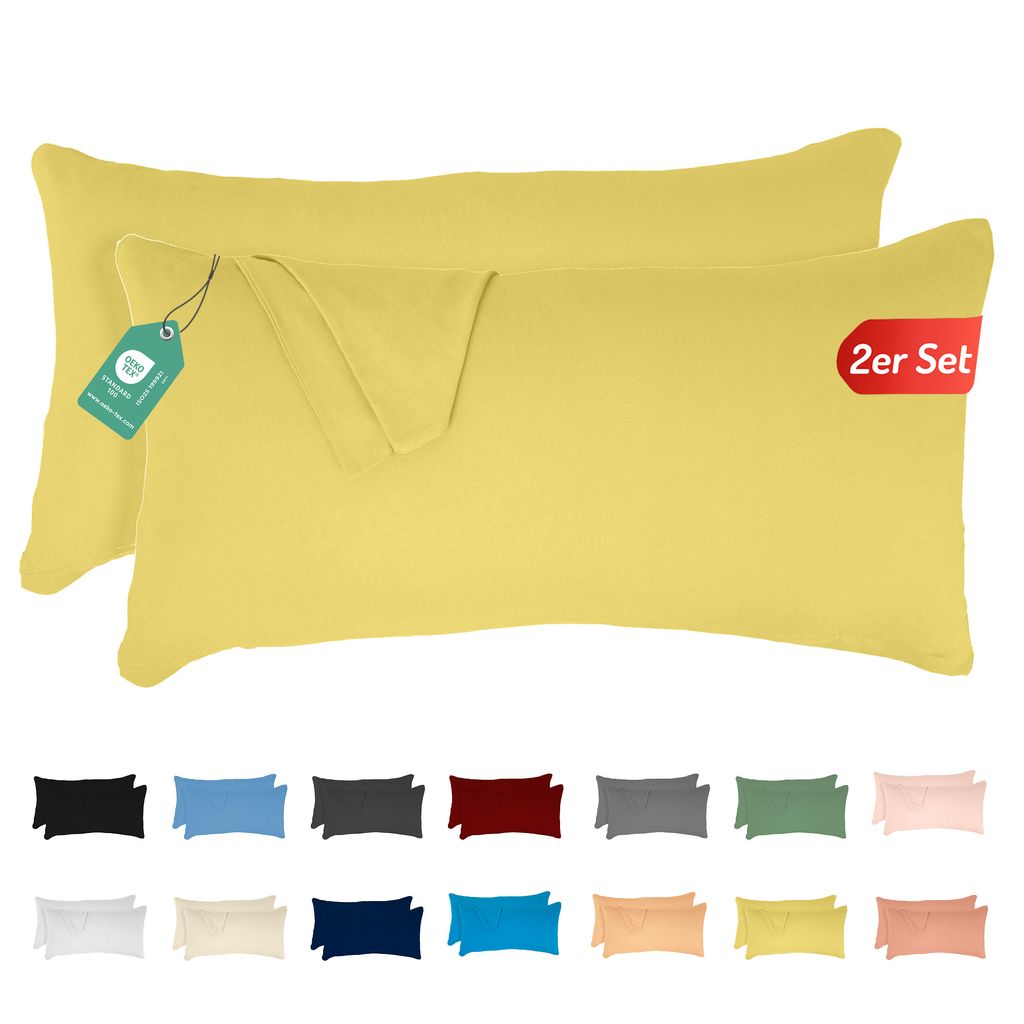 Jersey Kissenbezug 2er Set 40x60 cm 100% Baumwolle Gelb