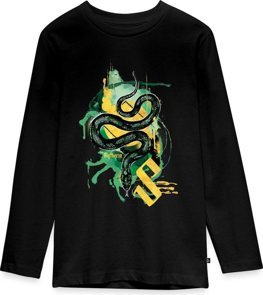 Spreadshirt Harry Potter Haus Slytherin Schlange Teenager Premium Langarmshirt, 158/164 (12 Jahre), Schwarz