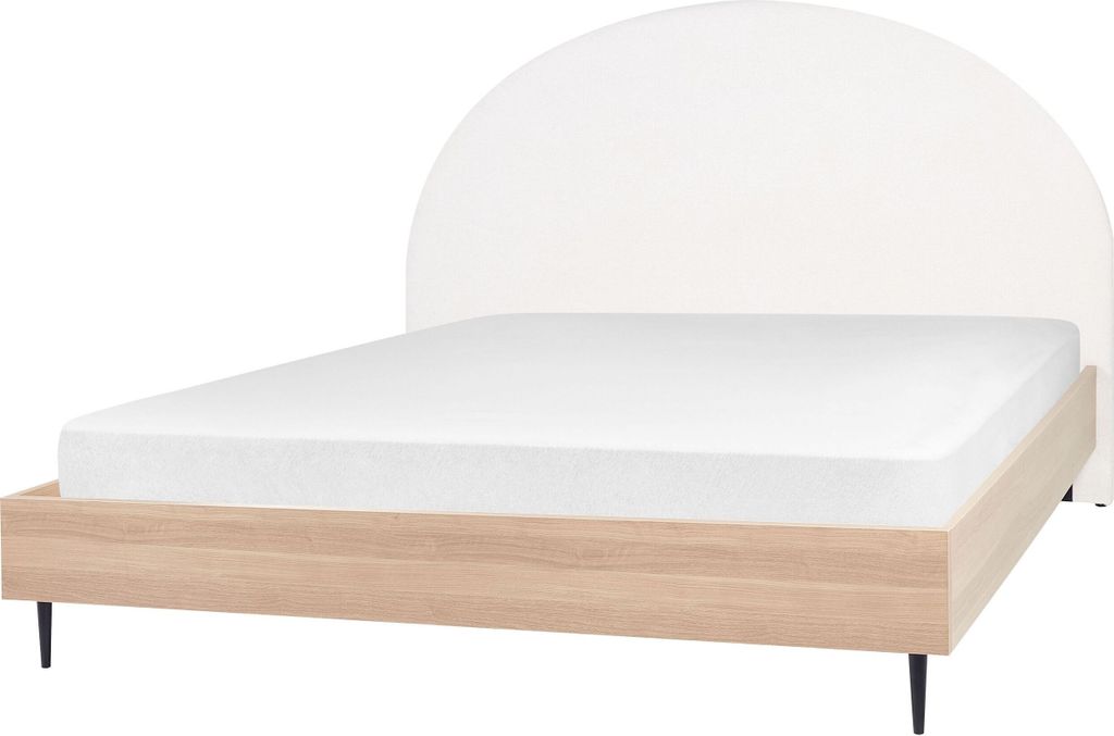 BELIANI Bett Cremeweiß u. Hellbraun 180 x 200 cm mit Holzrahmen Stoff Polster Kopfteil Gepolstert Modern Stilvoll Elegant Design für Schlafzimmer