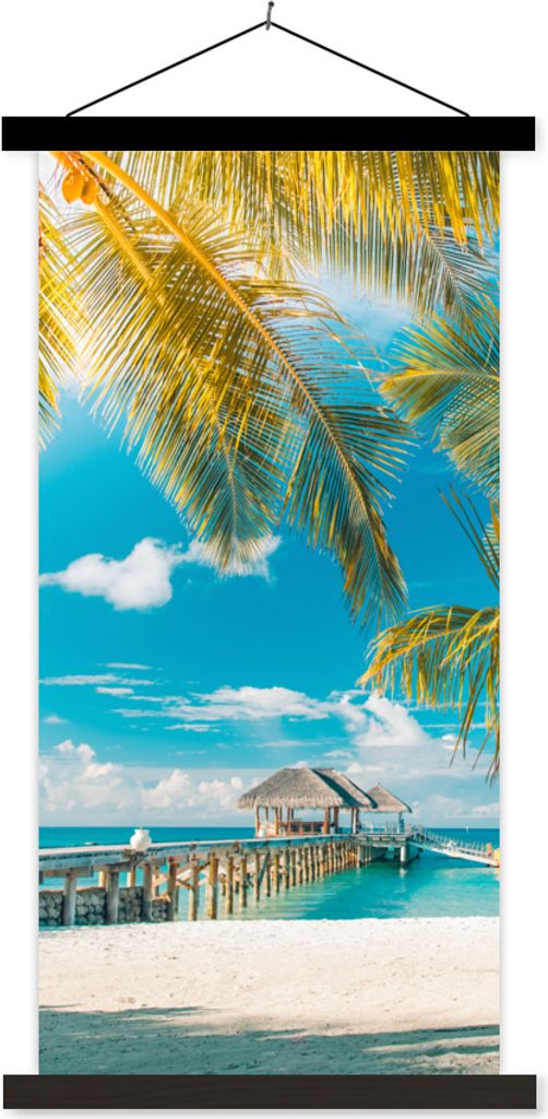 MuchoWow Textilposter Tropisch - Strand - Palme 40x80 cm mit schwarzem Rahmen - Wandemalerei