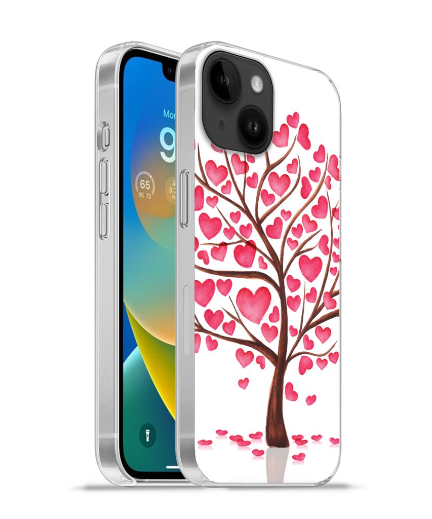 MuchoWow Handyhülle Schutzhülle Hülle für Apple iPhone 14 - Softcase Eine Illustration eines Baumes mit Herzen Silikon Softcase Handy Hülle ...