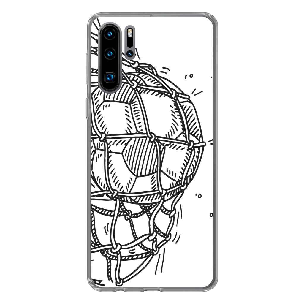 MuchoWow Handyhülle Schutzhülle Hülle für Huawei P30 Pro Eine Illustration eines Fußballschusses ins Tor - Jungen - Mädchen - Kinder Siliko...