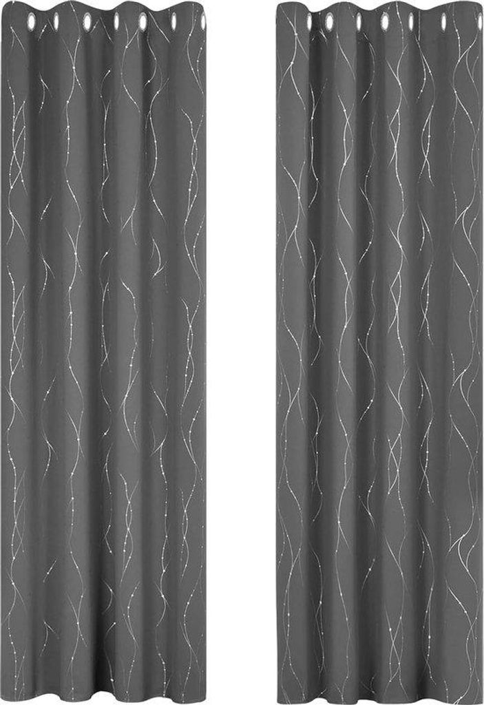 Schwarze Schall- und Wärmeschutz-Vorhänge mit Löchern 140x245cm aus Seide für Schlafzimmer Lichtgrau