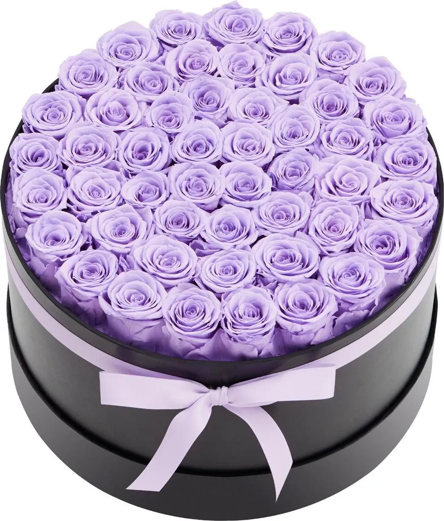 Roses Préservées Violet Lavande : 50 Fleurs Immortelles Grand Format