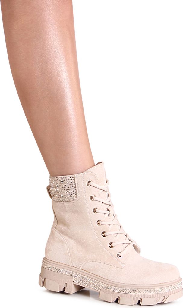 topschuhe24 3118 Damen Velours Stiefeletten Glitzer Boots, Farbe:Beige, Größe:38 EU