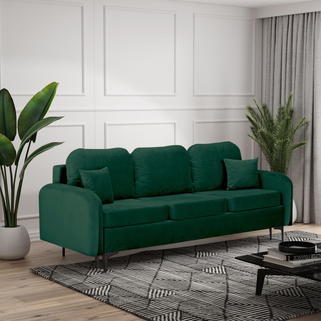 Modernes, ausklappbares Sofa VESTA mit Schlaffunktion und Bettkasten - Farbe: Magic Velvet 2292 (Flaschengrün)