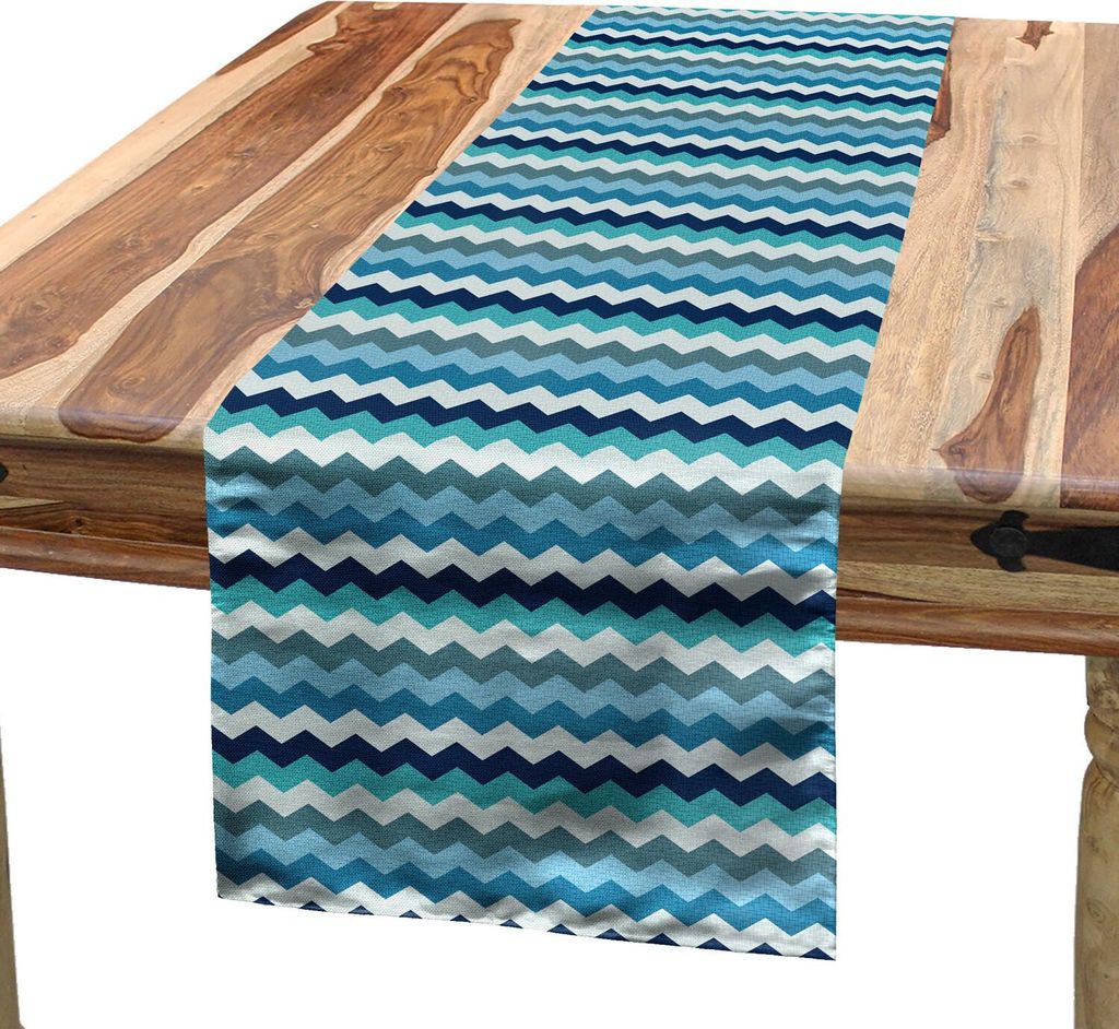 ABAKUHAUS Wasser Tischläufer, Retro Weinlese-Zickzack geometrische Zickzack-Streifen, 40 x 180 cm, Blassblau Marineblau