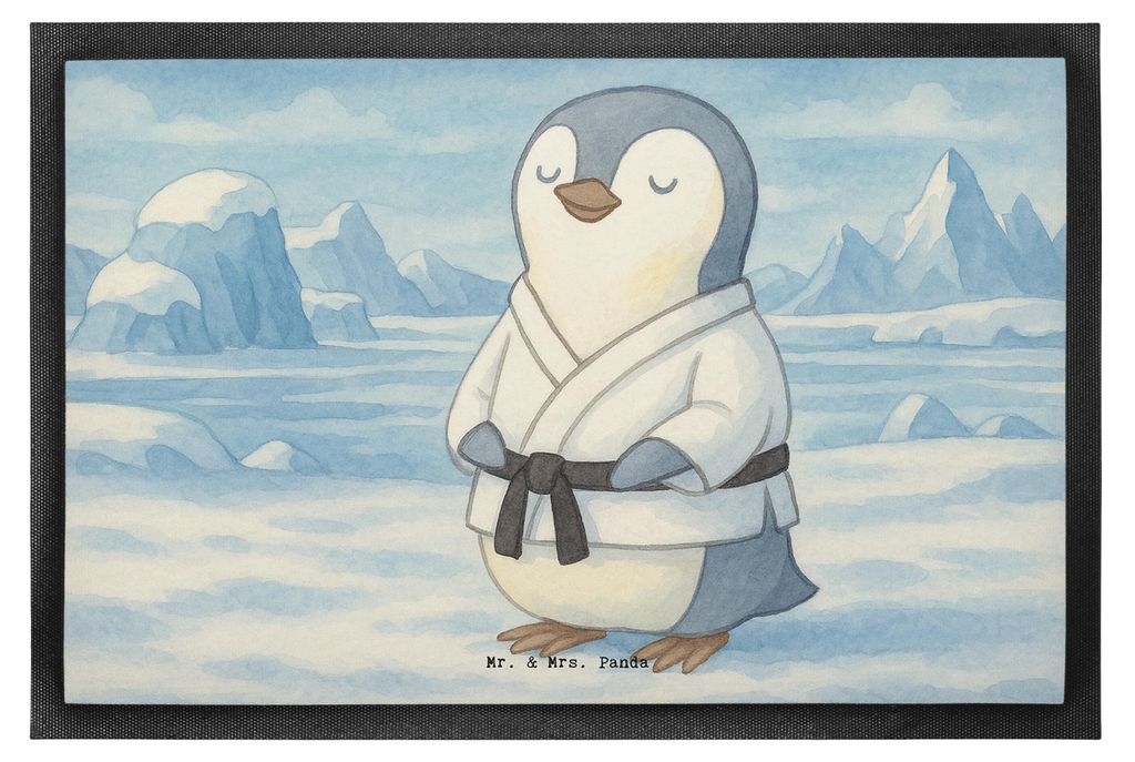 Mr. & Mrs. Panda Schmutzmatte Pinguin Karate Design 40 x 60 cm - Weiß - Geschenk, Fussmatte, Bodenvorleger, Türvorleger, Verein, Kampfkunst, Saub...