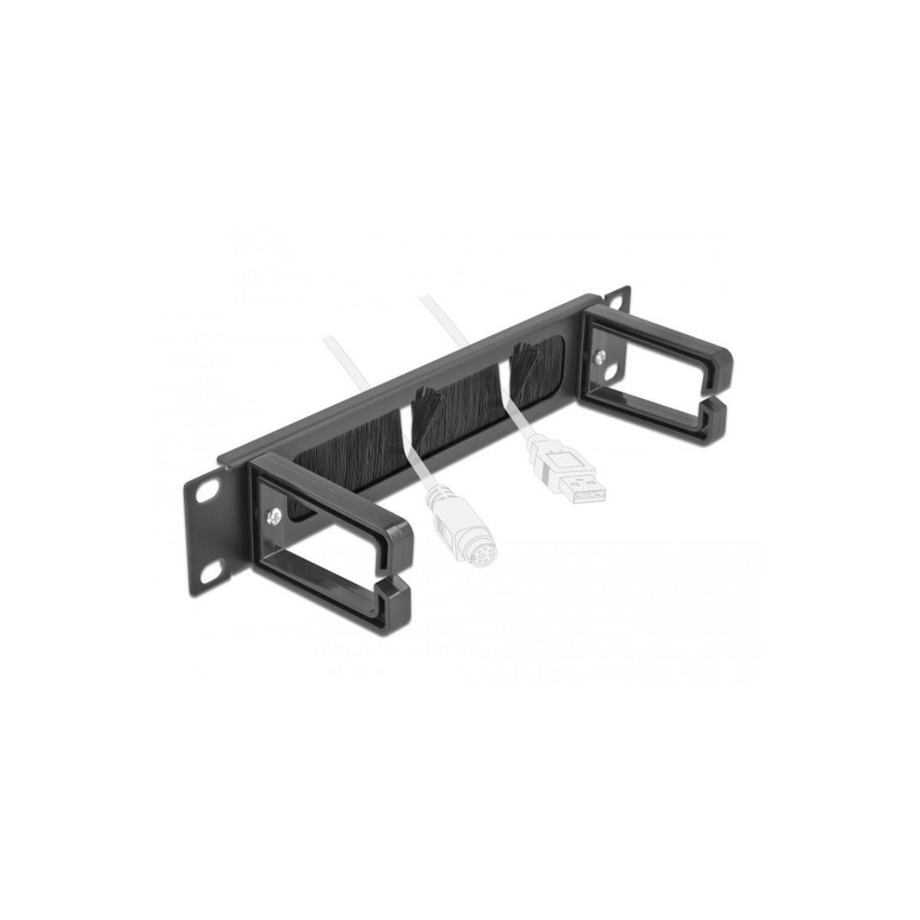 Delock Cable Management Brush Strip with 2 hooks - Kabelführungspanel mit Bürste - Schwarz - 1U - 25.4 cm (10")