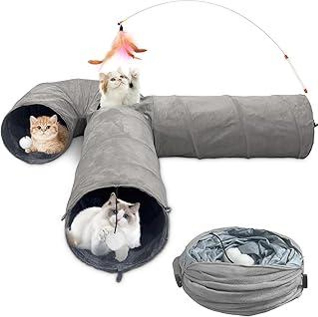 Katzentunnel Katzenspielzeug Faltbar Cat Tunnel,Spieltunnel mit Spielball Haustier,Faltbarer Erweiterbarer Rascheltunnel für Katzen Welphln Kaninc...