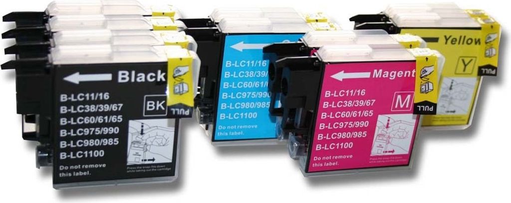 Four ink cartridges arranged diagonally on a white background.