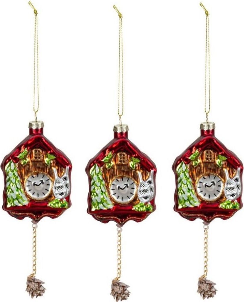 3 Stück Kuckucksuhr 15,5cm Glas Weihnachtsanhänger Geschenkanhänger Baumschmuck