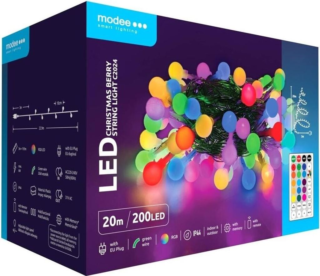 Lampki choinkowe RGB - 20 metrów - 200 diod LED - W Zdjęcie produktu 