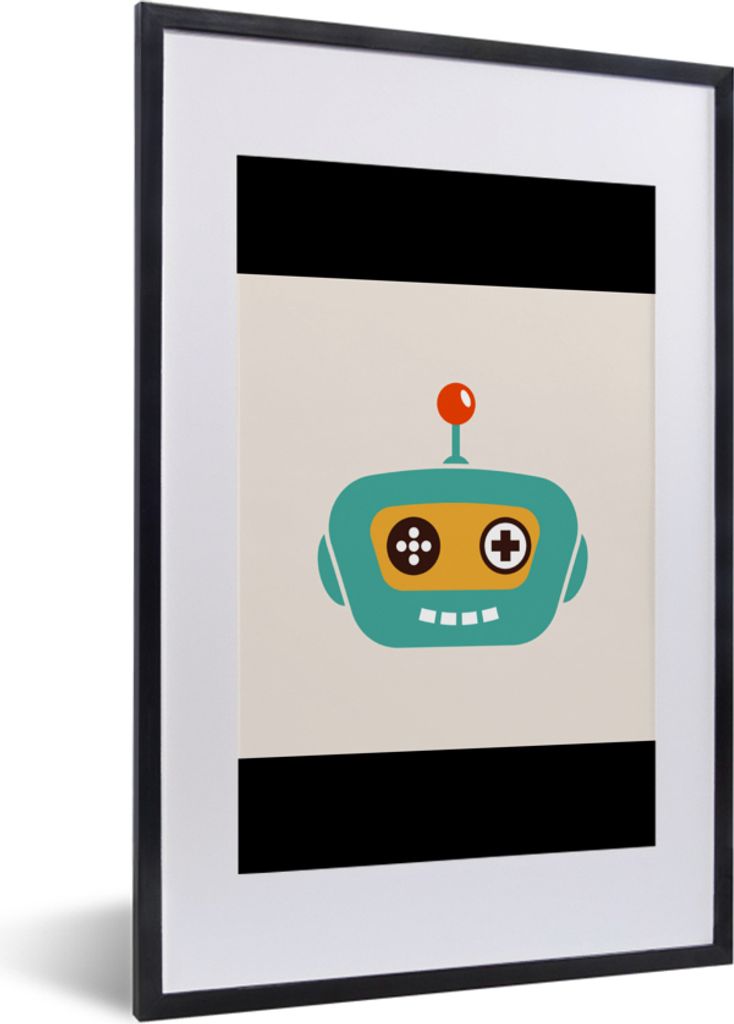 MuchoWow Gerahmtes Poster Roboter - Gesicht - Antenne - Technik - Junge - Kind 40x60 cm - Poster mit Schwarzem Bilderrahmen Wandposter Rahmen Fot...