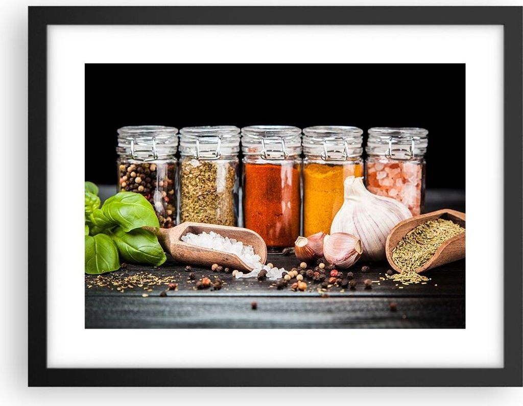 Gerahmtes Poster - Schwarzer Rahmen - Gewürze Knoblauch Produktbild 